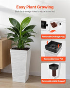 VEVOR Set of 2 Tall Planters for Outdoor Plants 23 inch, White Tall Planter for Indoor Plants, Modern Planters for Front Porch Patio Balcony, Plant Container Flower Pots with Built-in Drainage