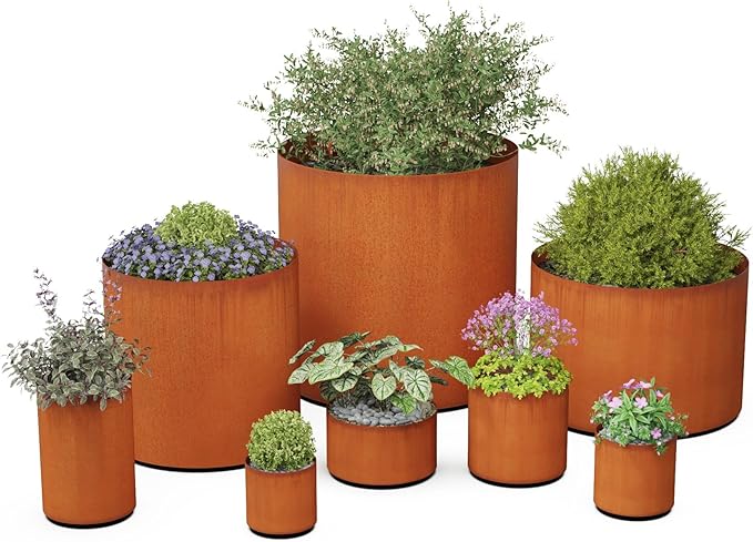 Plantercraft Corten Steel Planter - 30x12 Inch Large Round Planters for Outdoor Plants - Extra Large Outdoor Planters for Modern Patio, Deck & Landscape Design