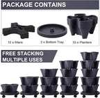 Umigy 2 Set 5 Tier Stackable Planters Vertical Garden Planters for Strawberry Herb Flower and Vegetable Indoor Outdoor Gardening Pots with Removable Wheels and Bottom(Grey)