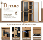 PetsCosset Outdoor Storage Cabinet, Wood & Metal Storage Shed with Weather-Resistant Roof, Removable Shelves, Lockable Doors, Outside Storage Tool Organizer for Garden, Patio, Backyard, Garage, Pool