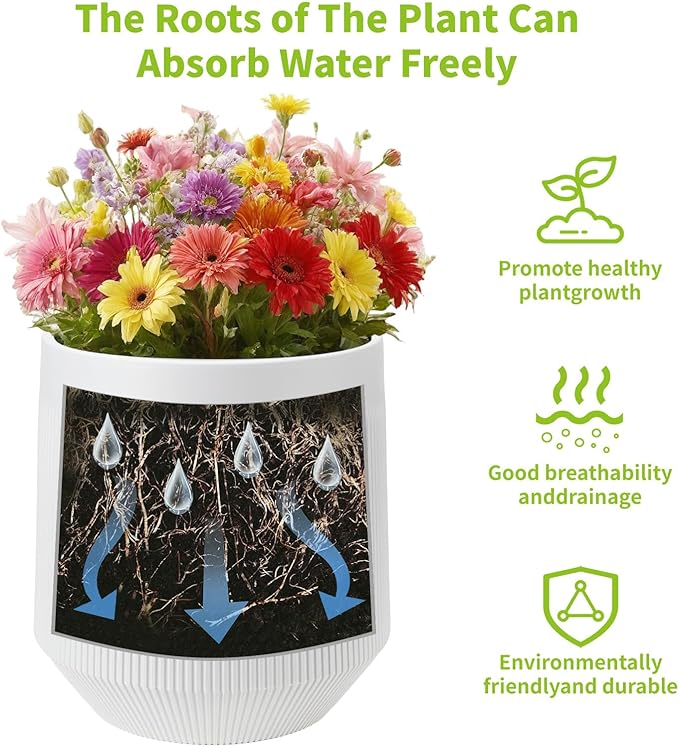 Plant Pots，Set of 2 Plastic Large Pots for Indoor Plants,Flower Pots Outdoor Planters with Drainage Hole and Seamless Saucer,(White 12Inches)