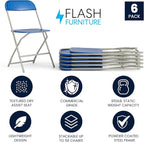 Flash Furniture Hercules Series Plastic Folding Chair - Blue - 6 Pack 650LB Weight Capacity Comfortable Event Chair-Lightweight Folding Chair