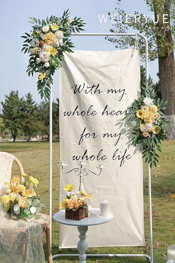 Artificial Flowers Wedding Arch Swag Set, 2 Pieces, Creamy Yellow Silk