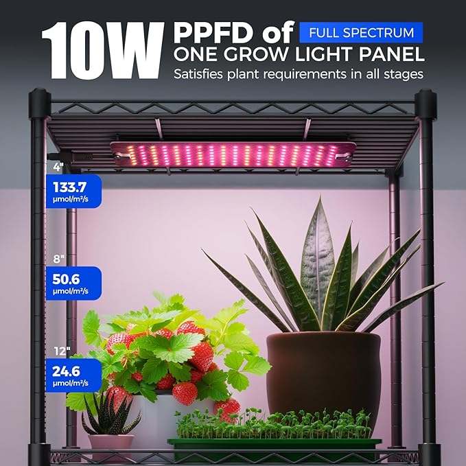 Barrina CX83 Plant Stand with Grow Lights, 6-Tier Plant Shelf with 10W Full Spectrum Ultra-Thin Grow Light Panel, 3 Modes, Auto Timer, Ladder Flower Pot Stand Display Rack 15.7" L x 11.8" W x 70.9" H