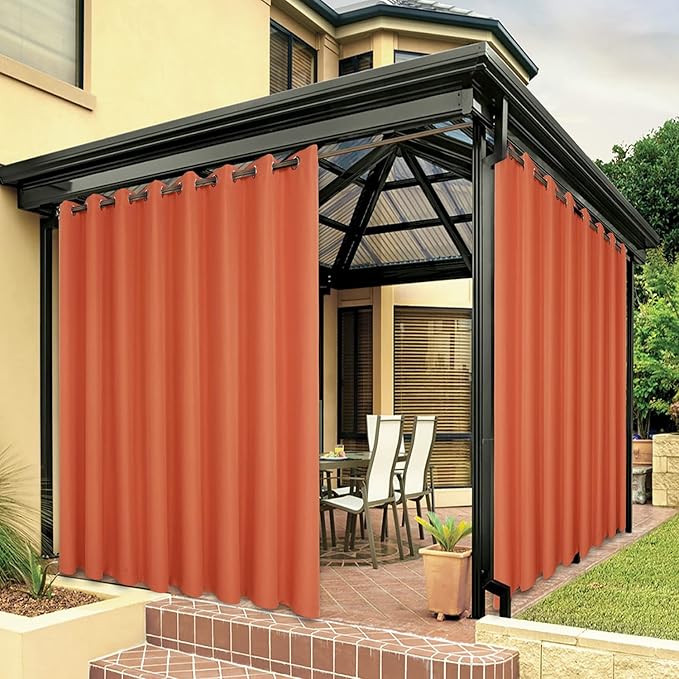 BONZER Waterproof Outdoor Curtains for Patio Porch Pergola Cabana Thick Privacy Wide Grommet Indoor Curtains for Bedroom Living Room, 1 Panel, 110W x 84L inch, Mecca Orange