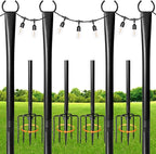 4 Pack String Light Poles for Outdoor,Metal Light Hanging Pole Outside with Fork,Light Stand for Patio, Pergola, Garden, Backyard, Yard, Camping Party (4 Pack)