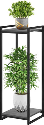 2-Tier Plant Stand Indoor, 34" Tall Modern Plant Shelf Corner Flower Pot Holder Organizer for Living Room Balcony Garden, Oak Grey