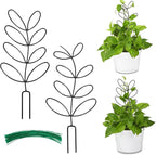AUGSUN 2 Packs Indoor Plant Trellis Garden Trellis for Climbing Plants, 12 Inch Metal Leaf Shape Small Trelli for Potted Plants Plant Support for Houseplant with 50 Ties