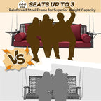 3 Seat Porch Swing, Patio Swing Bench with Cup Holders & 3 Back Cushions, Swing Chair with Chains for Deck Garden Backyard,Red