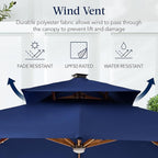 Best Choice Products 10ft Square Cantilever Patio Umbrella w/Base Included, Woodgrain Pattern Pole & Solar LED Lights, 360-Rotation, Offset Hanging Outdoor Shade - Navy Blue