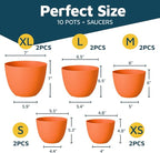 Yellow Plant Pots with Drainage Holes & Saucers 10 Pack, Indoor & Outdoor Stackable Space-Saving Planters for Houseplants & Flowers, (7", 6.7", 6", 5.3", and 4.8" Inches), Durable & Weatherproof
