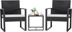 Flamaker 3 Pieces Patio Furniture Outdoor Wicker Modern Rattan Chair Conversation Sets with Coffee Table for Yard, Bistro(White)
