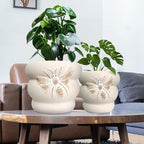 Terracotta Pots with Drainage Holes Bee Decor, Ceramic Pots for Indoor Plants Flower Pots Outdoor, Succulent, Herbs, Snake Plants (Beige, 8+6 Inch)