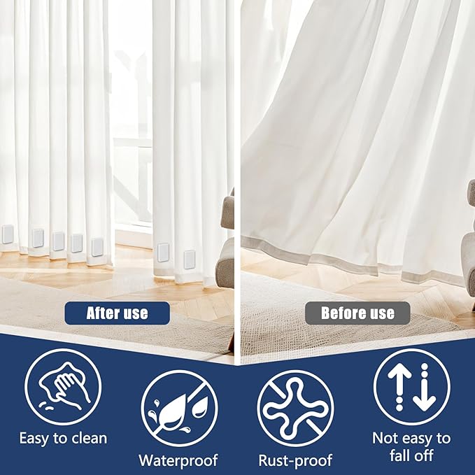 18pcs Outdoor Curtain Weights, Plastic Wrapped Magnetic Drapery Weights, Waterproof Heavy Duty Curtain Magnets Flag Weights for Heavy Wind, Shower Outside Curtain, Tablecloth (White)