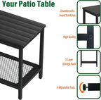 Outdoor Side Table with Storage, 2-Tier Patio End Tables Weather Resistant, Black Outdoor Accent Table,Small Side Table for Pool, Deck, Garden
