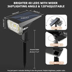 Solar Spot Lights,IP65 Waterproof 40 LED's Landscape Spotlights,3 Modes Outdoor Garden Lights, 360 Adjustable Lighting Angle, Solar Powered Wall Lights for Yard Porch 10 Pack