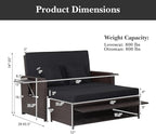 HAPPYGRILL Patio Rattan Wicker Daybed with Loveseat & Storage Ottoman, Outdoor Lounge Sofa Furniture Set with Adjustable Backrest & Side Trays, for Poolside Deck Porch Lawn (Mix Brown & Black)