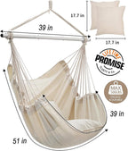 Miztli Hammock Chair with Hanging Chair Cover – 2 Cushions, Steel Spreader Bar with Anti-Slip Rings, Comfortable Indoor & Outdoor Hanging Chair – Includes Protective Waterproof Cover (57x45.5 in)