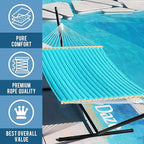 Lazy Daze Hammocks 12 FT Double Quilted Fabric Hammock with Spreader Bar and Detachable Pillow, 2 Person Hammock for Outdoor Outside Patio Garden Yard Pool Beach, 450lbs Weight Capacity (Blue)
