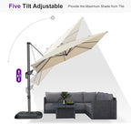 PURPLE LEAF 8'×8' Patio Cantilever Umbrella with Base Included Offset Outdoor Umbrella with cover Square umbrella outdoor patios for Backyard Pool Garden Beige