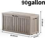 EasyUp 90 Gallon Outdoor Deck Box Waterproof, UV Resistant Resin Outdoor Storage Box for Delivery, Porch, Patio and Garden, Gray