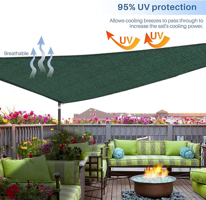 E&K Sunrise 9' x 9' x 9' Sun Shade Sail Triangle Canopy Shade Cover UV Block for Patio Backyard Garden Outdoor (Green)