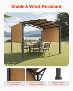 VEVOR 10 x 10 ft Outdoor Pergola, Arched Top Metal Pergola, Retractable Pergola with Sun Shade Canopy, Large Patio Shelter Pavilion, Heavy Duty Garden Pergola for Deck Backyard Porch Poolside