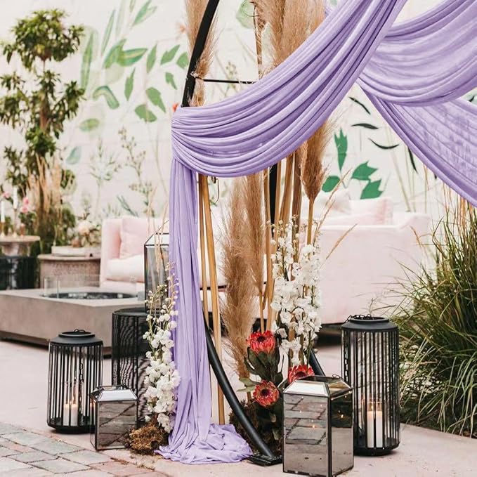 Outdoor Curtain Lilac Chiffon Wedding Arch Drape, 2 Panels 30 x 18 ft