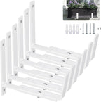 Y&M 6 Pack Adjustable Planter Brackets (6 to 12.5 in), Universal Window Box Brackets, Heavy Duty Iron Flower Box Wall Mounting Hooks for Balcony, Fences, Patio, and Garden - White