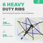JEAREY 7.5FT Patio Umbrella Market Table Umbrella with 6 Sturdy Ribs, Push Button Tilt/Crank Outdoor Umbrella for Garden, Deck, Backyard, Pool and Beach,Bold Blue-Green Stripe