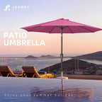 JEAREY 9FT Outdoor Patio Umbrella Outdoor Table Umbrella with Push Button Tilt and Crank, Market Umbrella 8 Sturdy Ribs UV Protection Waterproof for Garden, Deck, Backyard, Pool (Rose Pink)
