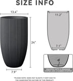 Kante 24 Inch Tall Round Concrete Planter, Large Indoor Outdoor Plant Pots with Drainage Hole and Rubber Plug, Modern Decorative Garden Pots for Home Patio Porch, Textured Black