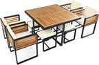 Merax 9 Pieces Outdoor Dining Set for 8 People, Acacia Wood Patio Furniture Sets with 1 Square Table, 4 Cushioned Chairs and 4 Ottomans for Backyard, Garden, Lawn, Poolside, Space Saving Design, Beige