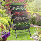 SEJOV 2 Pack Vertical Raised Garden Bed, 5-Tier Vertical Garden Planter with Drainage System, Larger Elevated Planter Box for Herbs Vegetables Flowers Indoor Outdoor (Black with Lockable Wheels