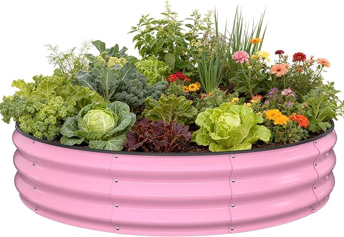 Galvanized Raised Garden Bed 4×4×1 FT, Round Metal Raised Garden Bed Outdoor Planter Box with Open Bottom, Rust-Resistant Steel Garden Bed for Vegetables Herbs Flowers, Easy Assembly