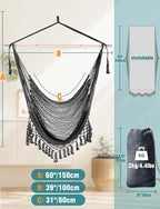Chihee Hammock Chair Super Large Soft-Spun Cotton Rope Weaving Hanging Chair, Collapsible Strong Metal Spreader Bar Wide Seat Lace Stretch Swing Chairs Indoor Outdoor Garden Yard Theme Decoration