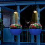 SUNNYPARK 2 Packs Hanging Planters Basket for Outdoor Plants, Solar Powered Self Watering Blue Round Plastic Flower Pots with Drainer for Balcony Patio Garden Outdoor Decoration
