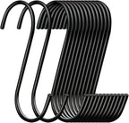 30 Pack 3.7 inch Length S Hooks Black Steel S Shaped Hooks for Hanging Jeans Pans Pots Plants Bags Towels Kitchen Closet Hooks Hanger, Fit The Rod Dia Less than1 inches