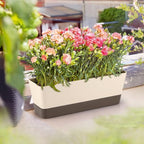 Window Box Planter with Tray, 12" Rectangle Plant Pot, Pack of 3 (Beige)