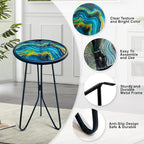 LIFFY Patio Side Tables,12" Indoor Outdoor Metal Side Table with Glass Tabletop,Round Decorative Plant Stand & Accent Table for Garden, Yard, Balcony, Backyard, Porch