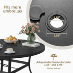 MELLCOM 53'' Round Outdoor Dining Table for 6, Metal Patio Dining Table with Umbrella Hole, All-Weather Black Table for Porch, Garden, Backyard, Poolside, Lawn