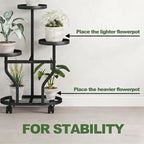 Plant Stand with Wheels 3 Tier Metal Plant Holder Corner Flower Shelf for Multiple Plants Display Rack for Bedroom Living Room Balcony Garden Black (Black, 3 Tier)