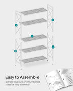SONGMICS 5-Tier Metal Storage Rack, Shelving Unit with X Side Frames, Dense Mesh, 12.6 x 31.5 x 57.3 Inches, for Entryway, Kitchen, Living Room, Bathroom, Industrial Style, Ink Black UBSC185B01