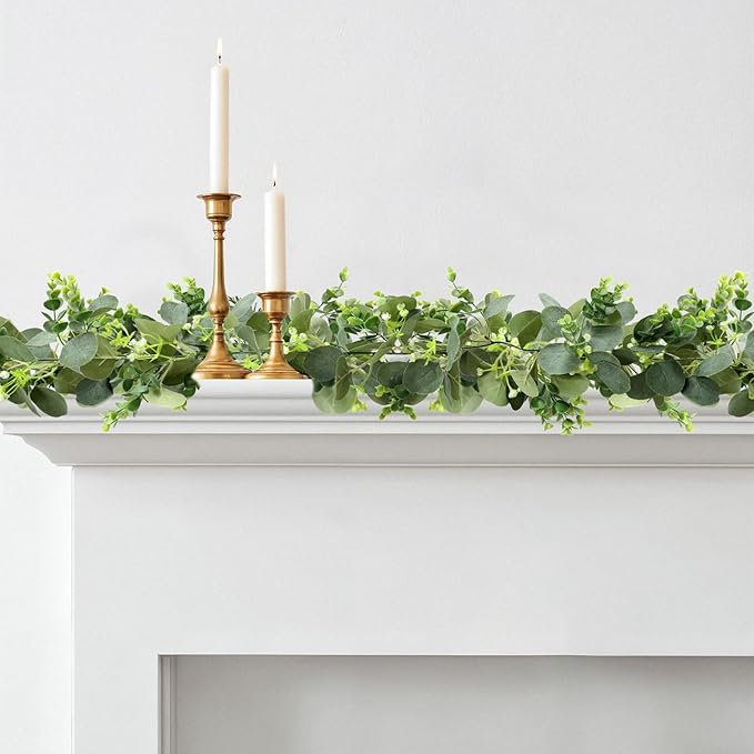 Artificial Plants Greenery Eucalyptus Garland, 5.9 Ft, 2 Pieces, Green