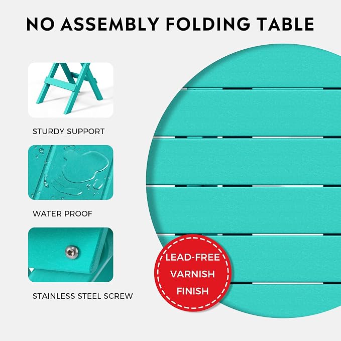 Costaelm Paradise HDPE Outdoor 24.5 Inch Round Portable Folding Patio Dining - Image 4
