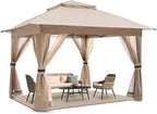 COOSHADE 13x13 Pop Up Gazebo Tent Outdoor Canopy Patio Shelter with Mosquito Netting(Khaki)