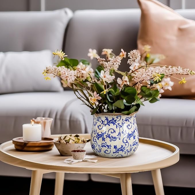 6 Inch Ceramic Plants Pots Vintage Ceramic Flower Planters Crackle Glaze Finish Flower Pots Decorative Floral Vintage Planters for Living Room Garden Home Decor Gifts(Chinoiserie)