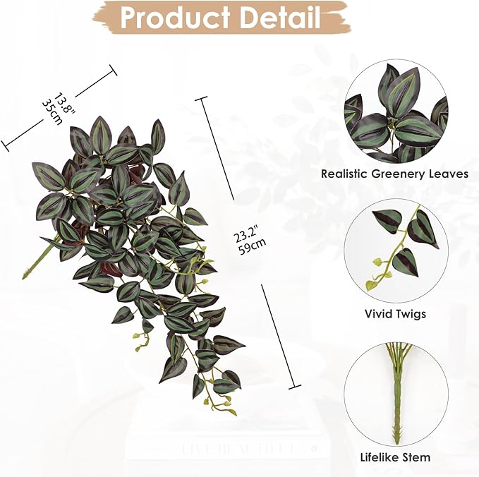 Artificial Plants Greenery, 2 Pcs Wandering Jew Hanging Vines, 26 Inch PVC