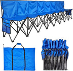 VEVOR Portable Folding Bench, 8 Seat Foldable Soccer Bench with Side Pockets and Carrying Bag, Lightweight Sideline Seating with Back Rest for Football, Baseball, Camping, Outdoor Events, Blue