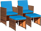 Devoko 4 Pieces Patio Wicker Furniture Set Outdoor Patio Chairs with Ottomans All Weather Cushioned Chairs Balcony Porch Furniture (Blue)